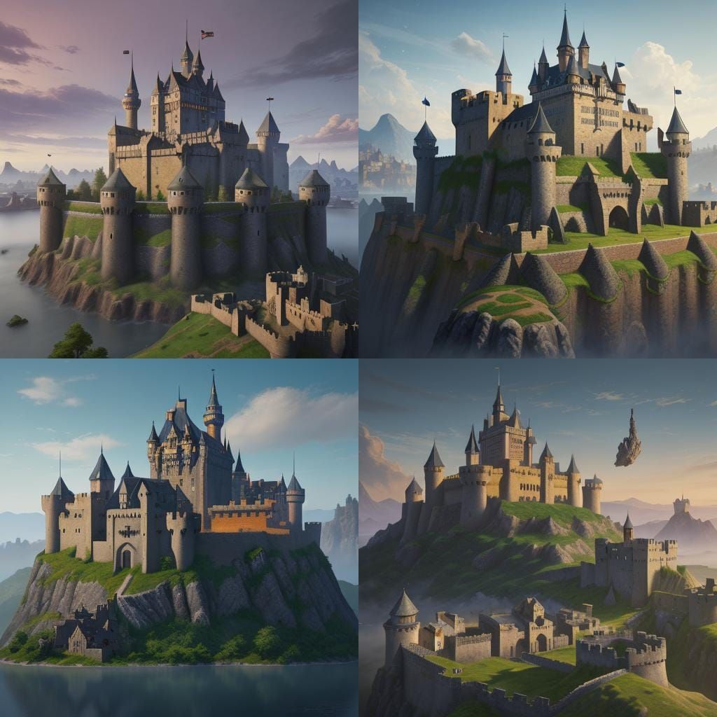 Ancient Castle and Fortified City in Detailed Matte Painting