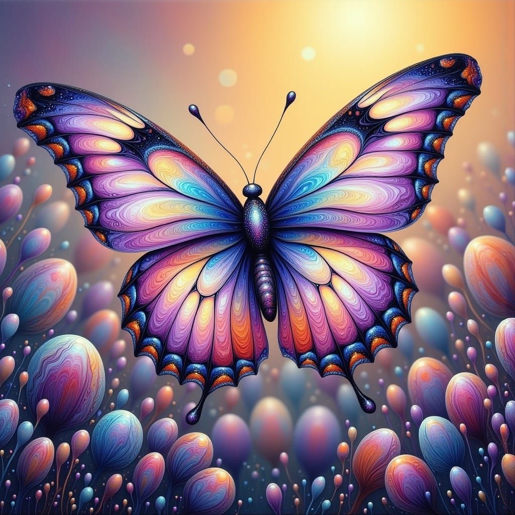 Iridescent Purple Butterfly in Morning Sunlight