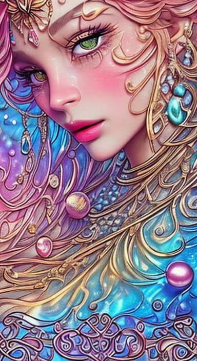 Vibrant Oil Painting of Champagne in Art Nouveau Style