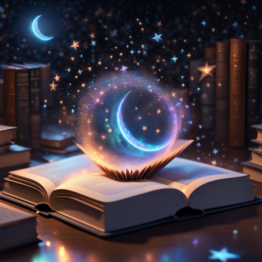 Holographic Galaxy Emerging from Book, Digital Art