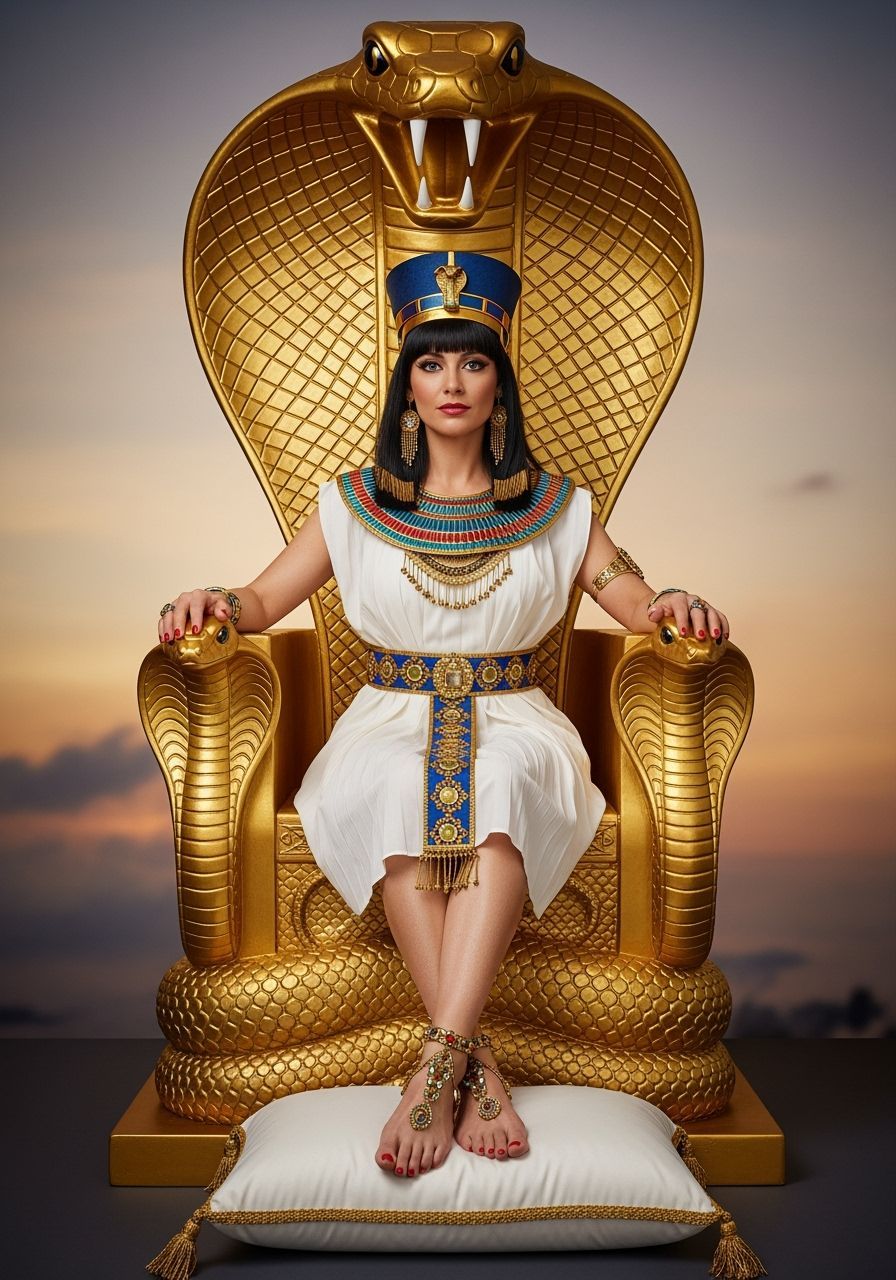 Egyptian Queen on Opulent Cobra Throne