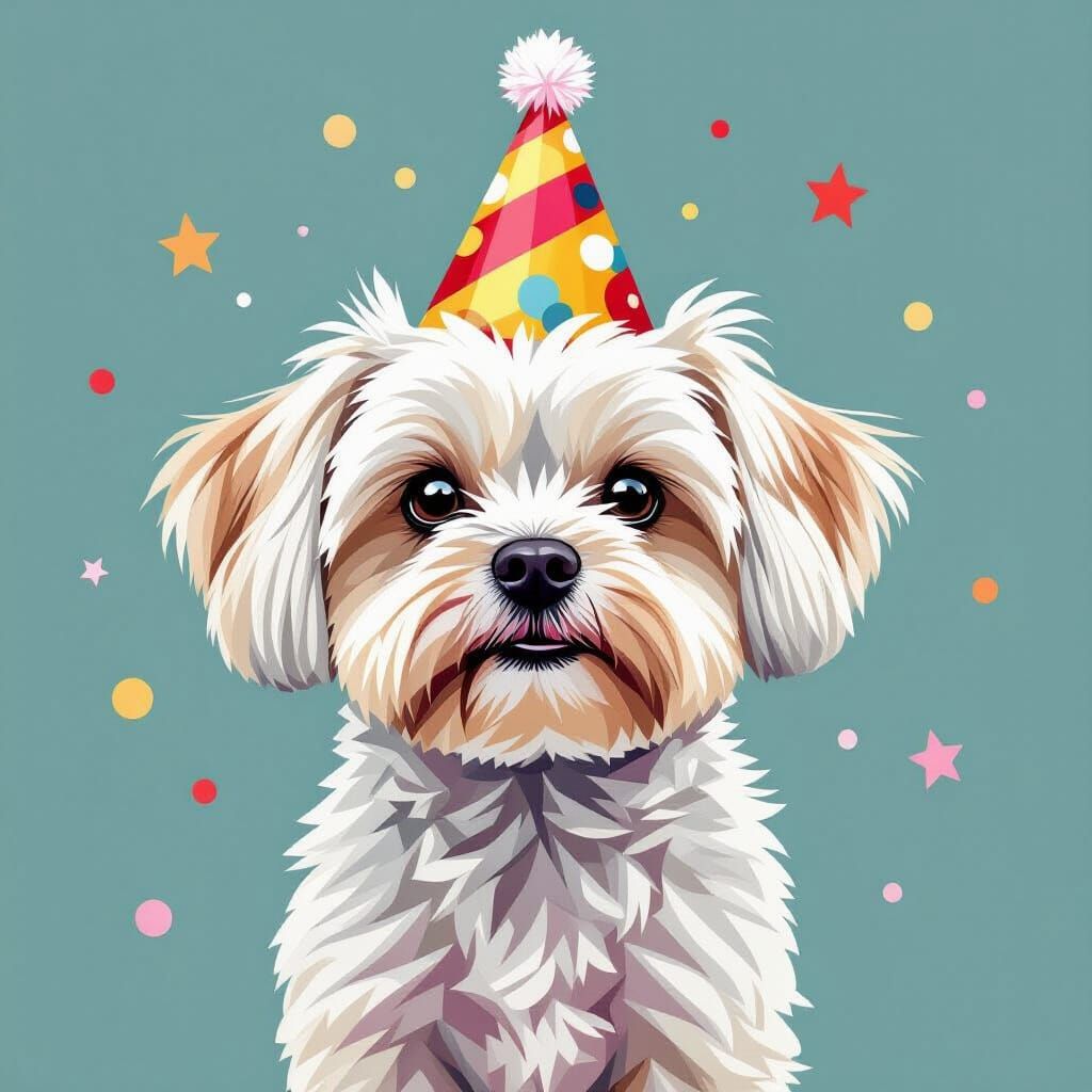 Cute Maltese Dog Birthday Sketch in Neo-Cubist Style