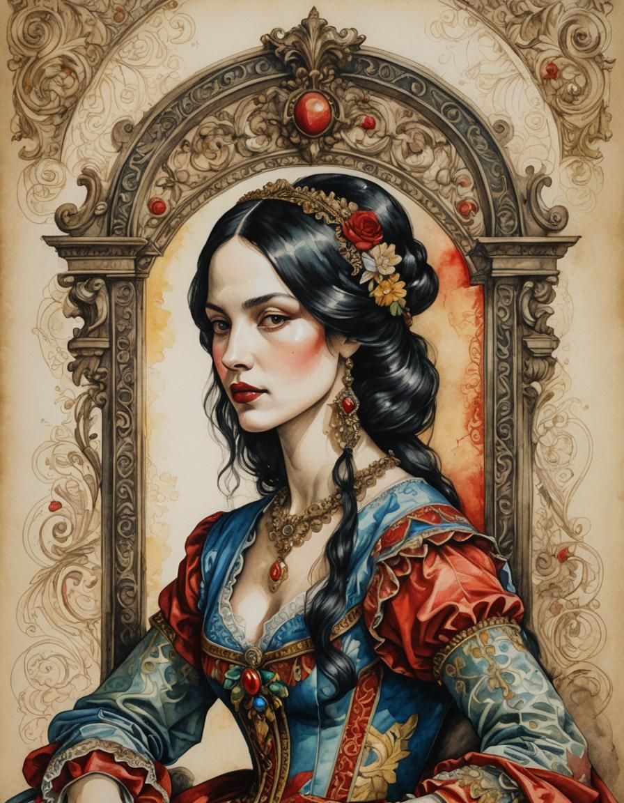 Renaissance Woman Portrait in Watercolor Style
