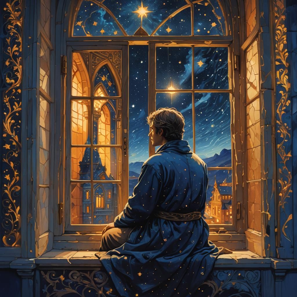 Solitary Figure Gazing at Alien Starry Sky