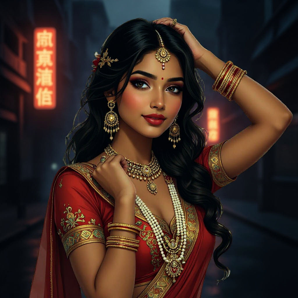 Pin-Up Style Portrait of a Native American Woman