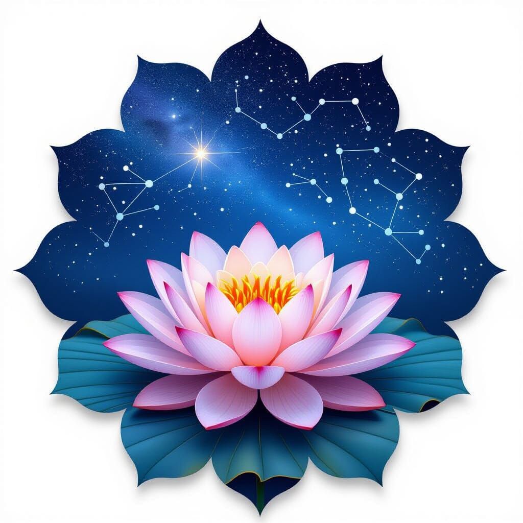 Lotus Flower With Dreamlike Constellation Night Sky