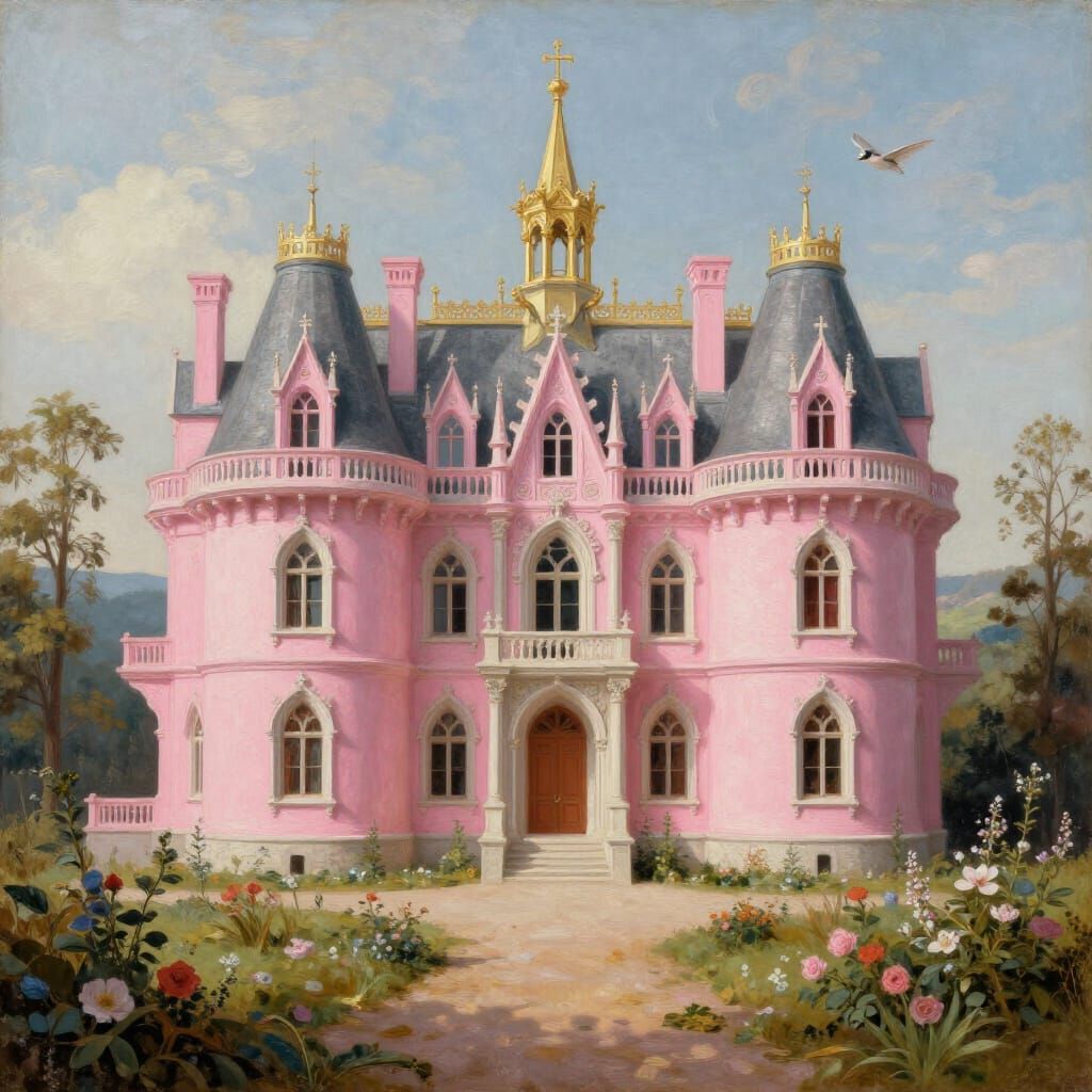 Gothic Fairy Mansion Landscape Painting in Claude Lorrain St...