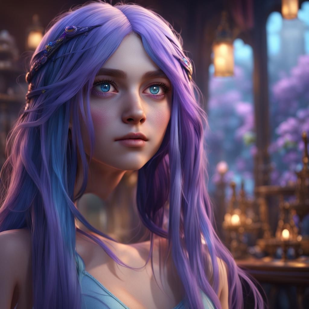 Girl with Blue Hair in Fantasy Concept Art