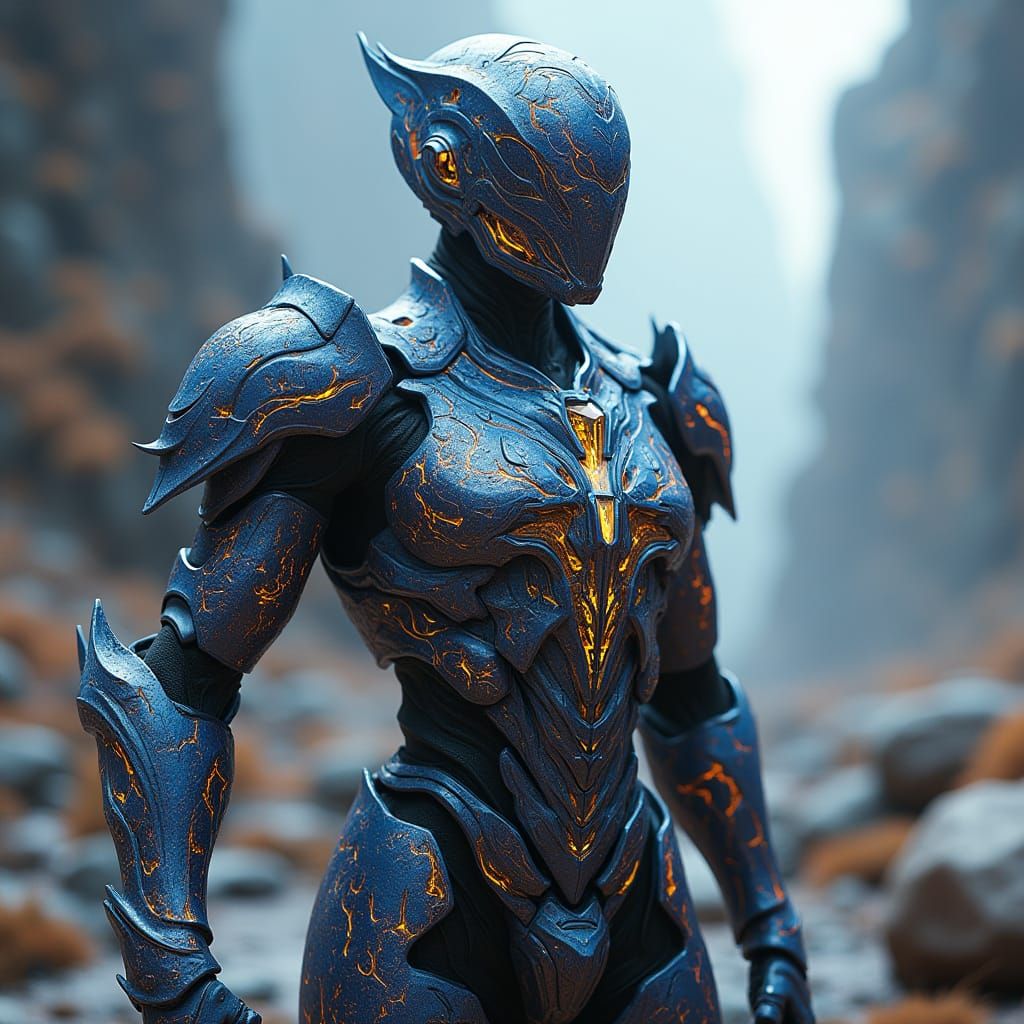 Cyberpunk Warrior in Hyper-Realistic Armor