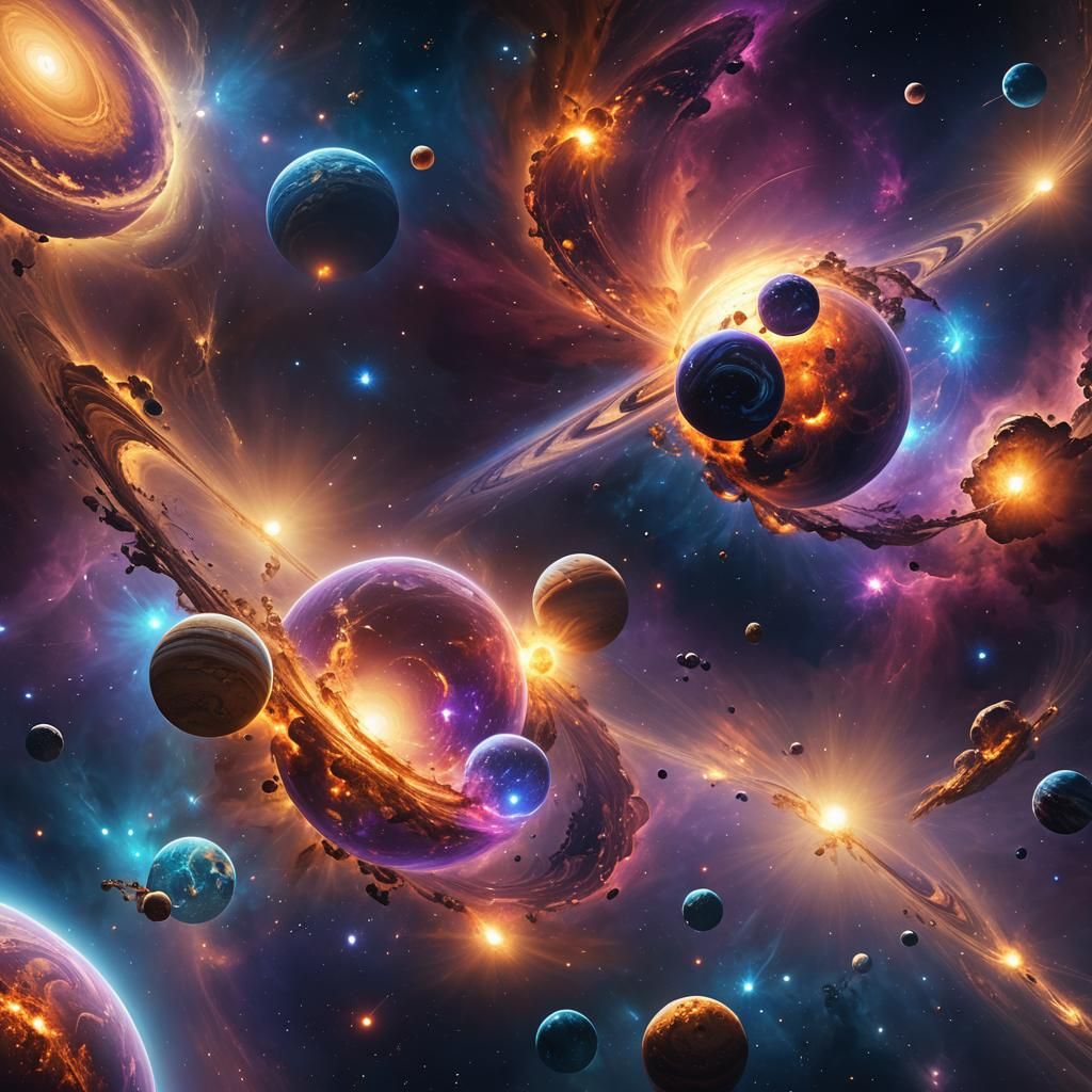 Ethereal Galaxy Scene with Mystical Planets