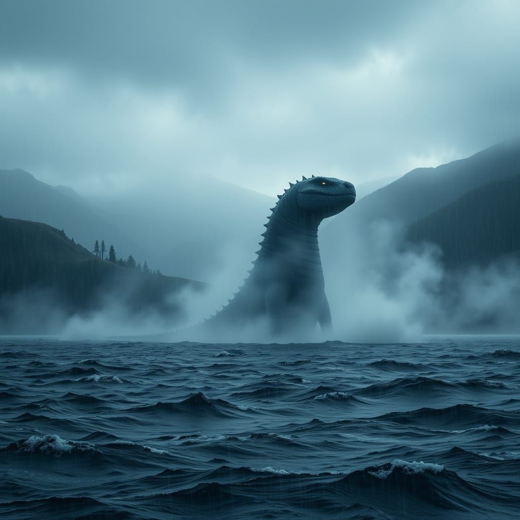 Loch Ness Monster Emerges from Stormy Waters in Realistic, M...