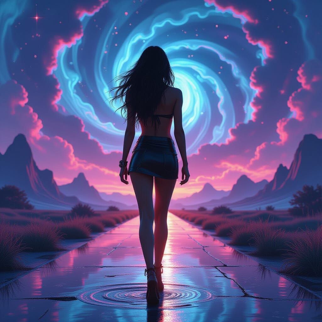 Woman in Psychedelic Infinity, Neon Dreamscape