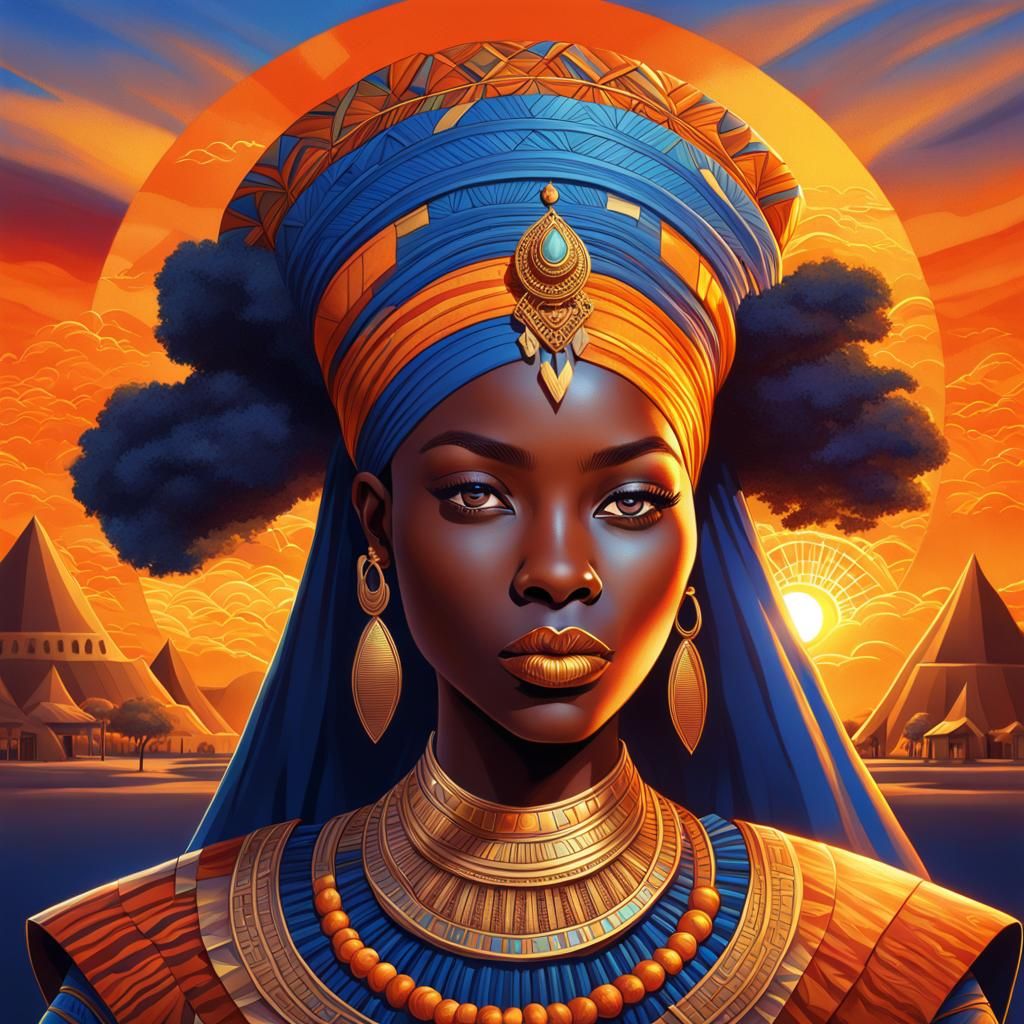 Regal African Princess Portrait in Art Nouveau Style