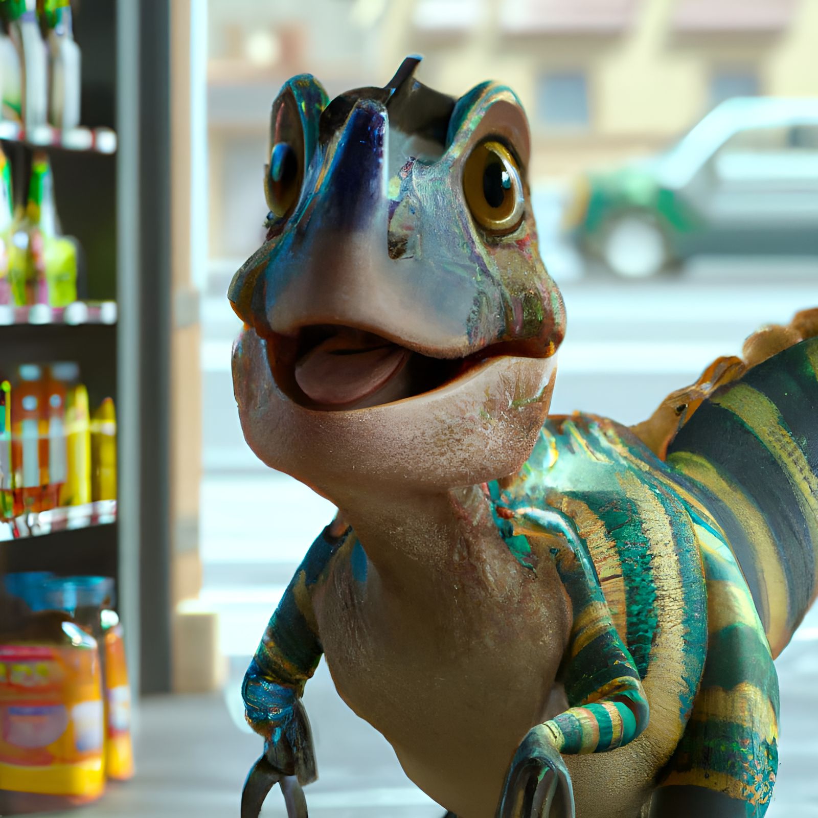 Adorable Dinosaur Shopping, 3D Digital Art