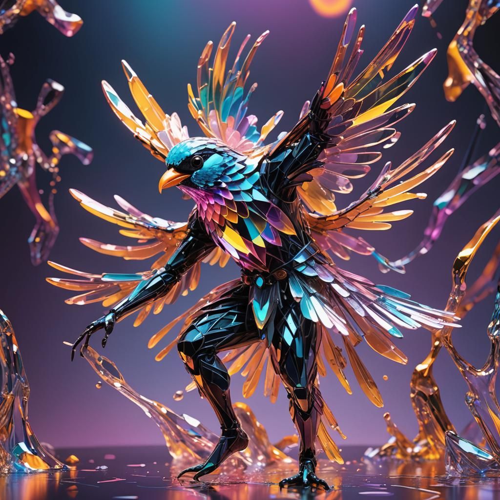 Iridescent Neon Meltglass Bird Dancer Splash Art