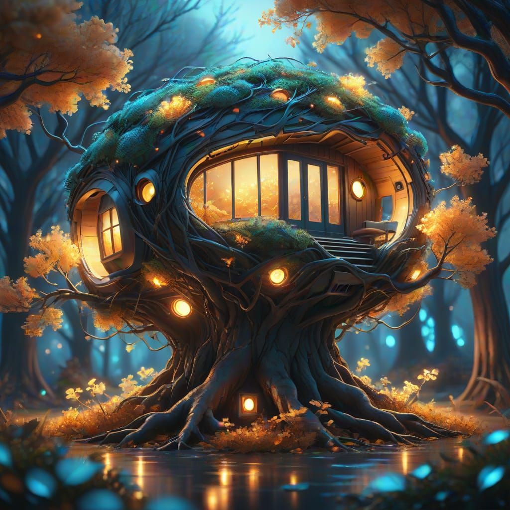 Futuristic Treehouse Radiates Ethereal Glow in the Heart of ...