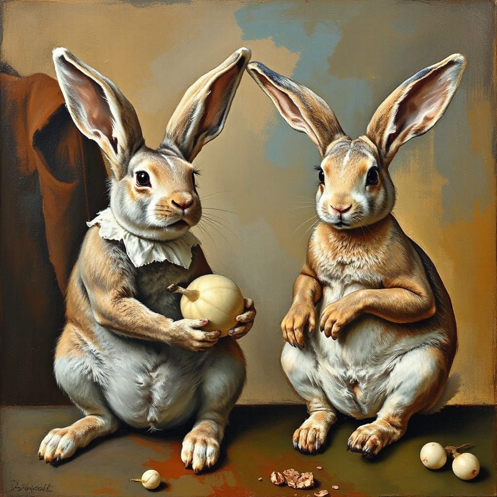 Sloth and Rabbit Swapped in Frans Hals and Picasso Styles