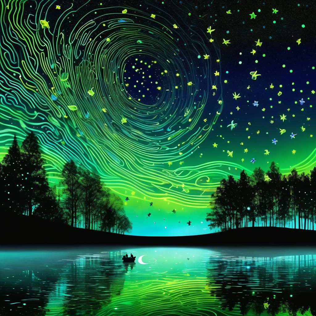 Swirling Fireflies in Dreamy Night Sky