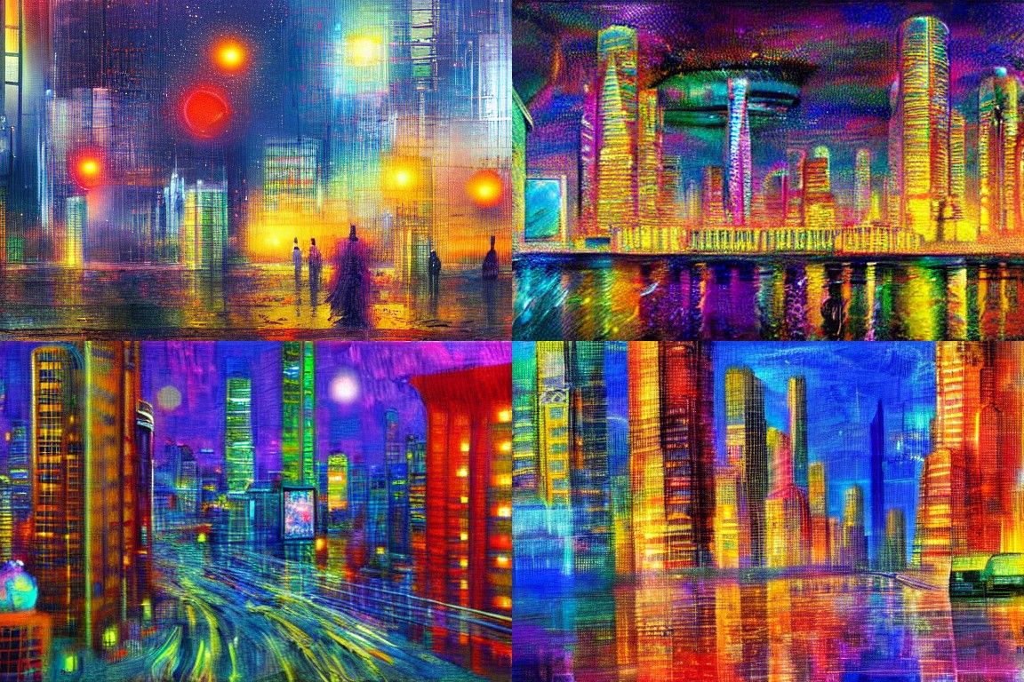 Impressionistic Sci-Fi Cityscape Painting