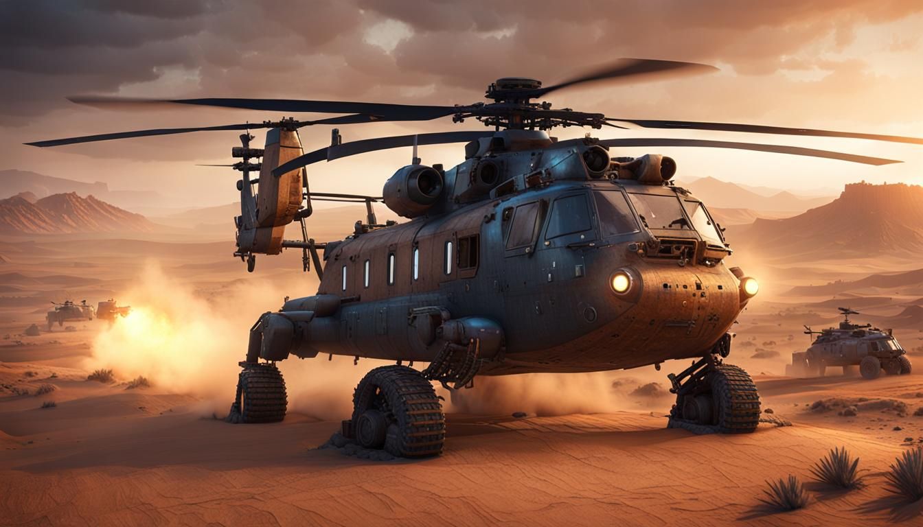Mad Max Chinook Helicopter in Desert Night