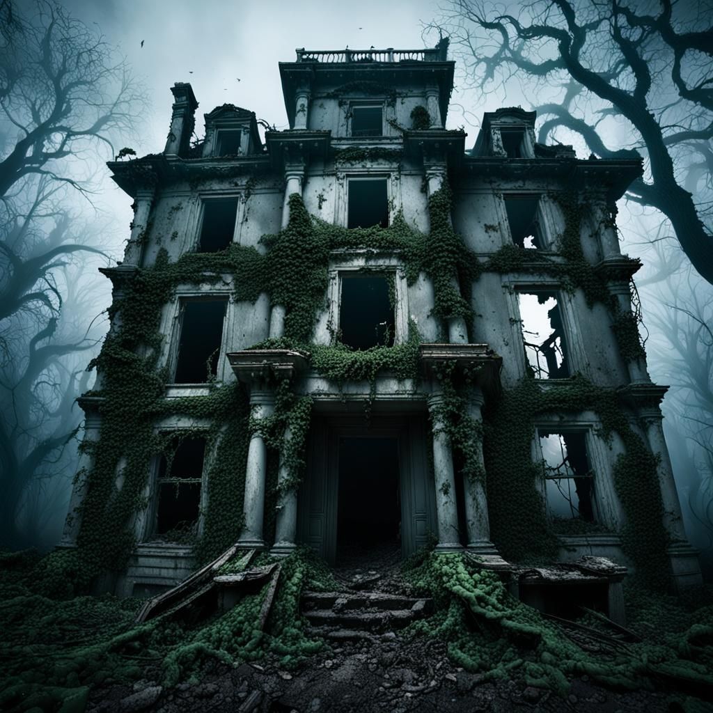 Dark Fantasy: Abandoned Mansion in Swirling Fog