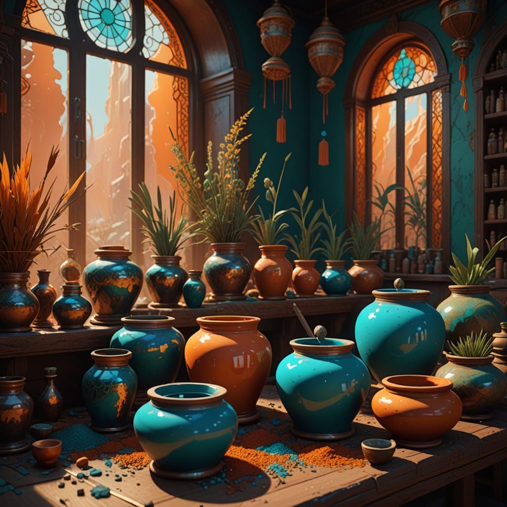 Incense Workshop Interior in Hyperdetailed Digital Art