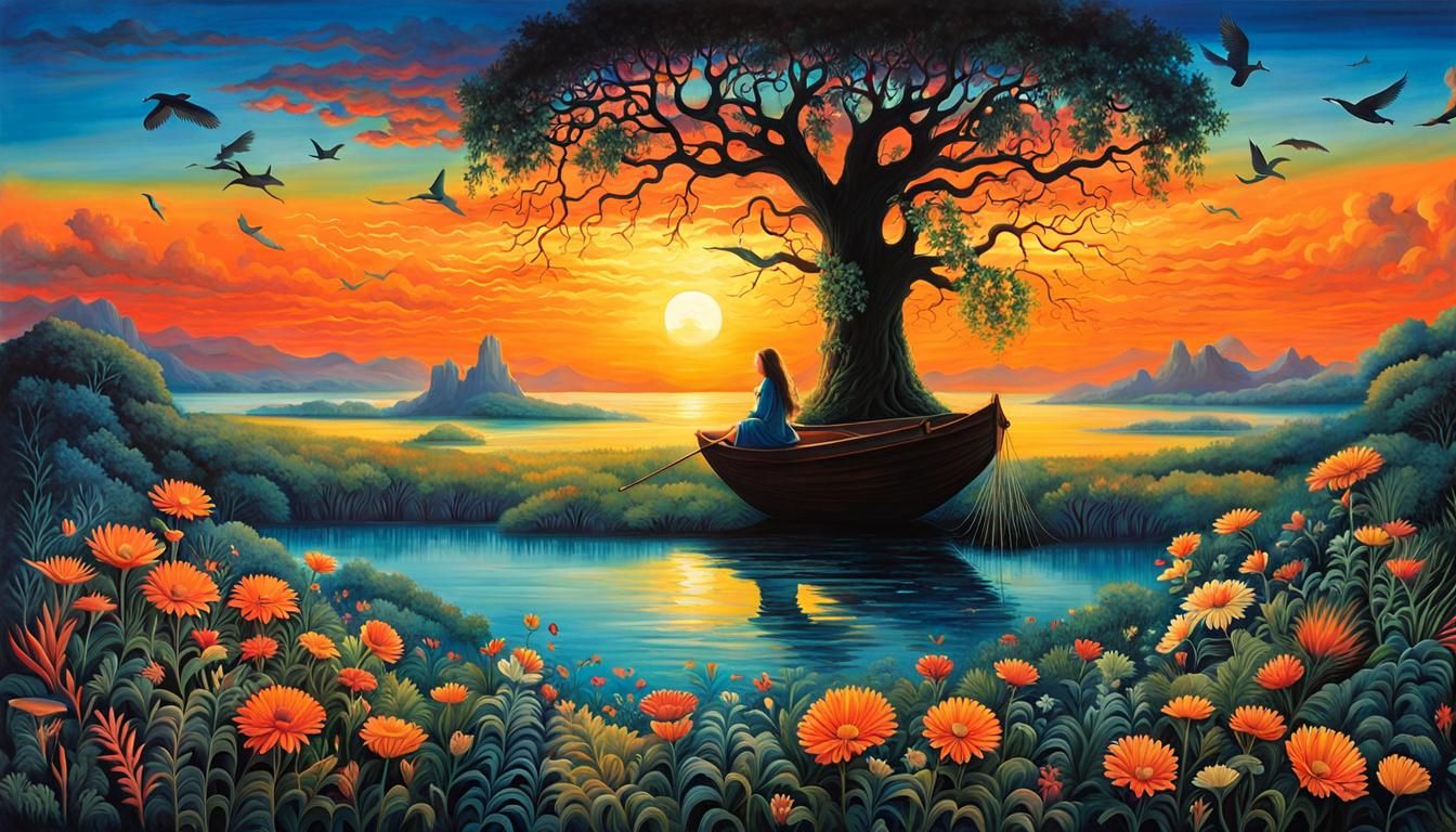 Mystical Creatures Awaken at Sunset: Infinite Consciousness