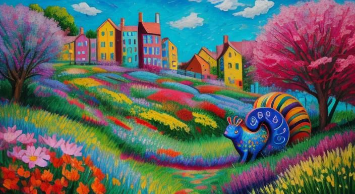 Colorful Snail in Fauvist Expressionist Meadow