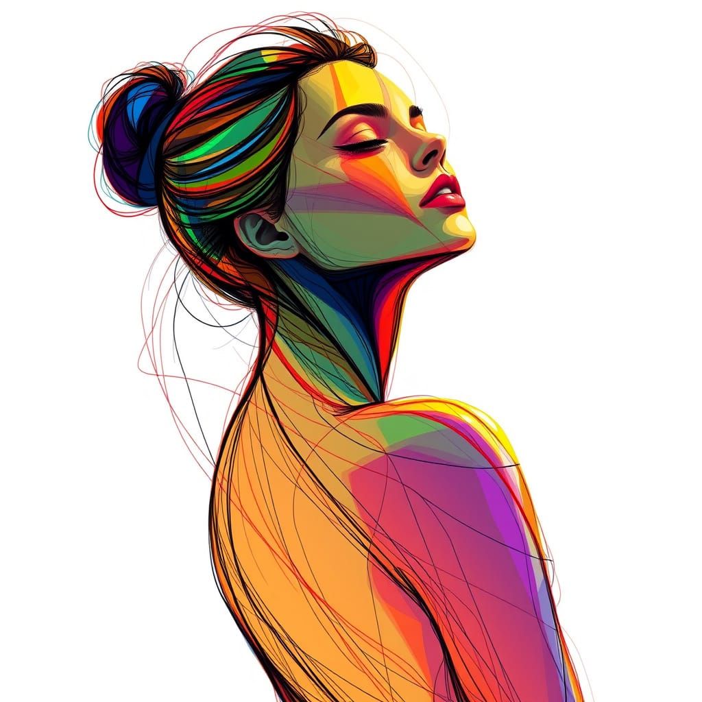Abstract Woman: Colorful Lines in Photorealistic Style