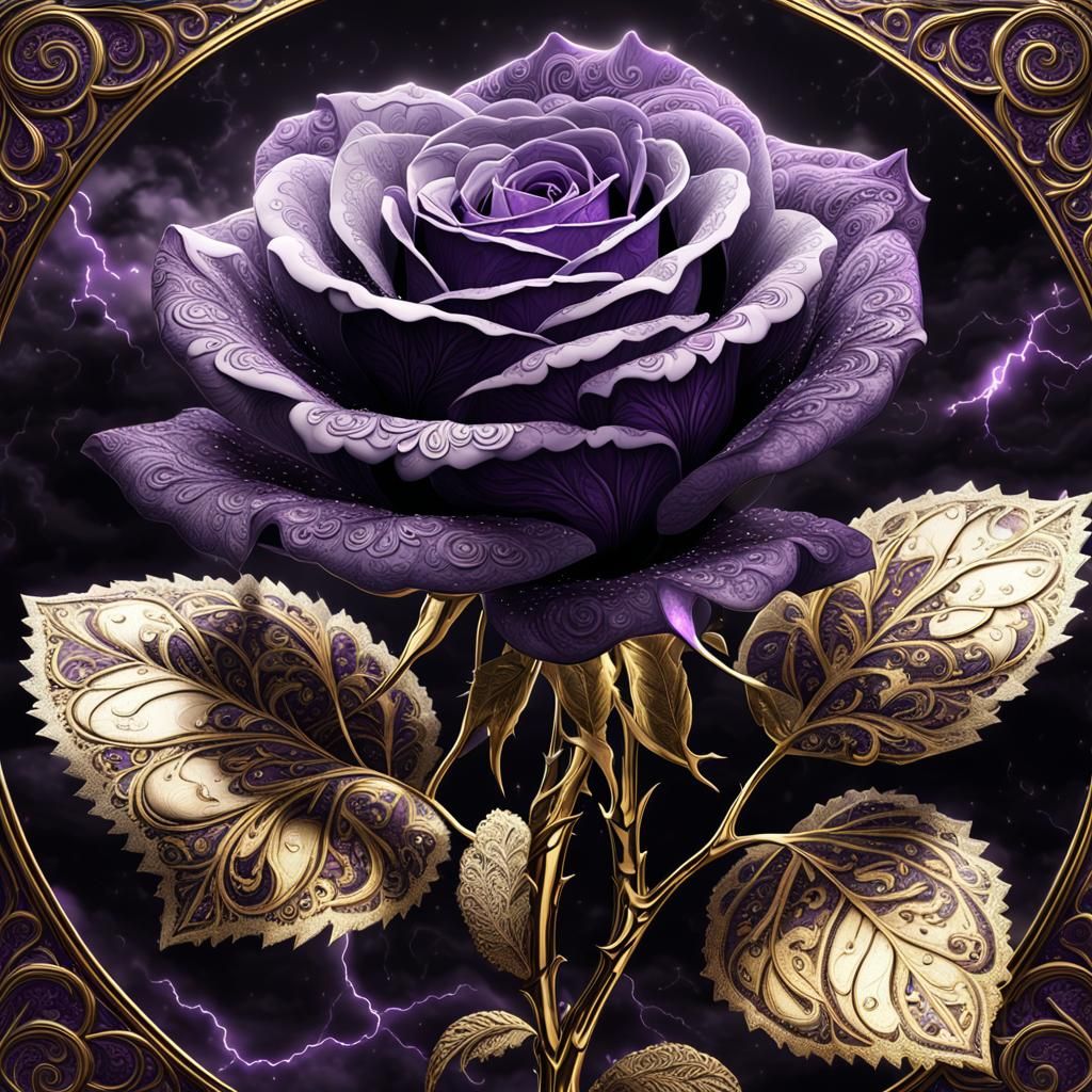 A beautiful crystal black and white rose glowing the purple ...