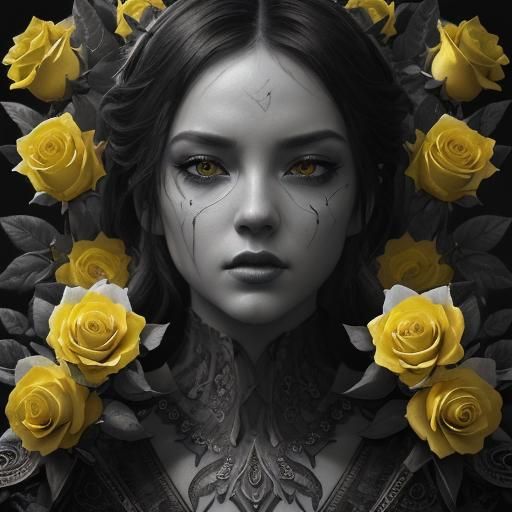 Yellow Roses in Striking Black and White