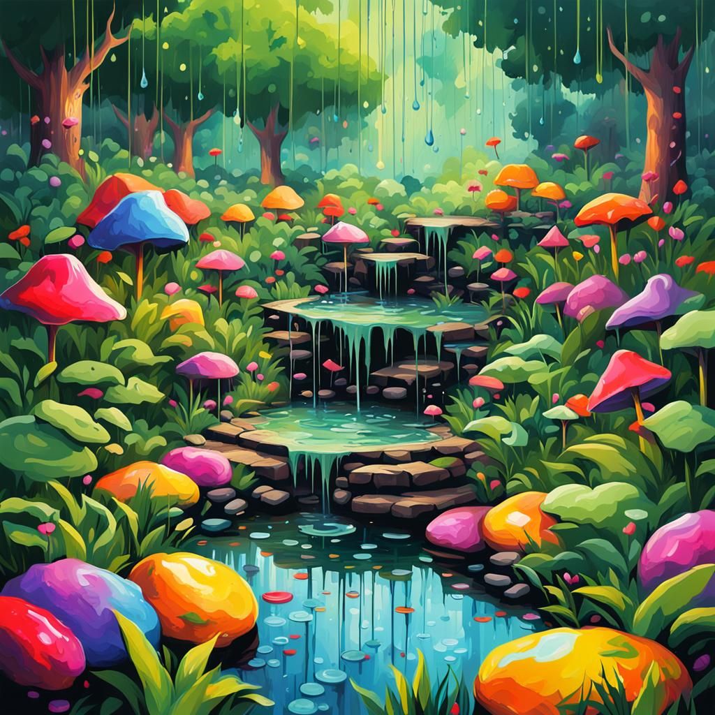 Colorful Garden Pond in Graffiti Art Style