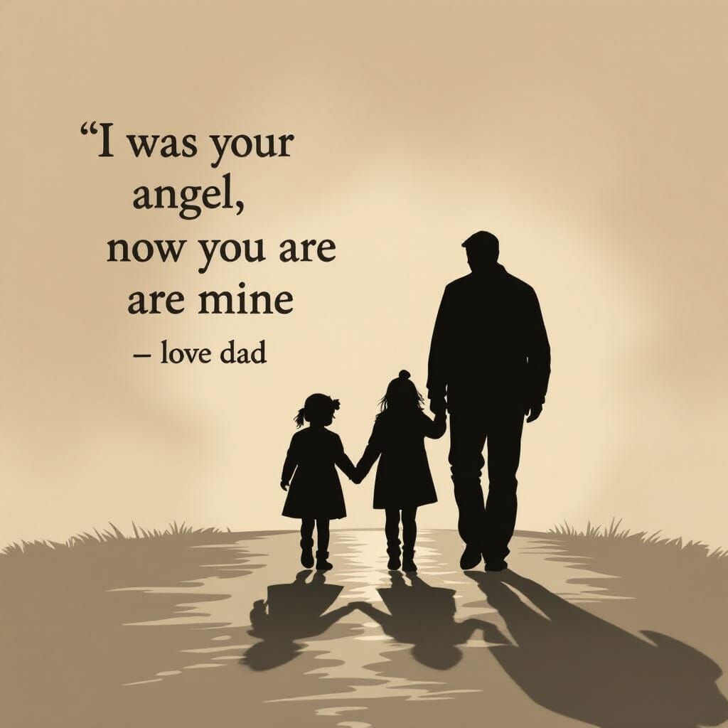 Father and Daughter Silhouette with Emotional Shadows