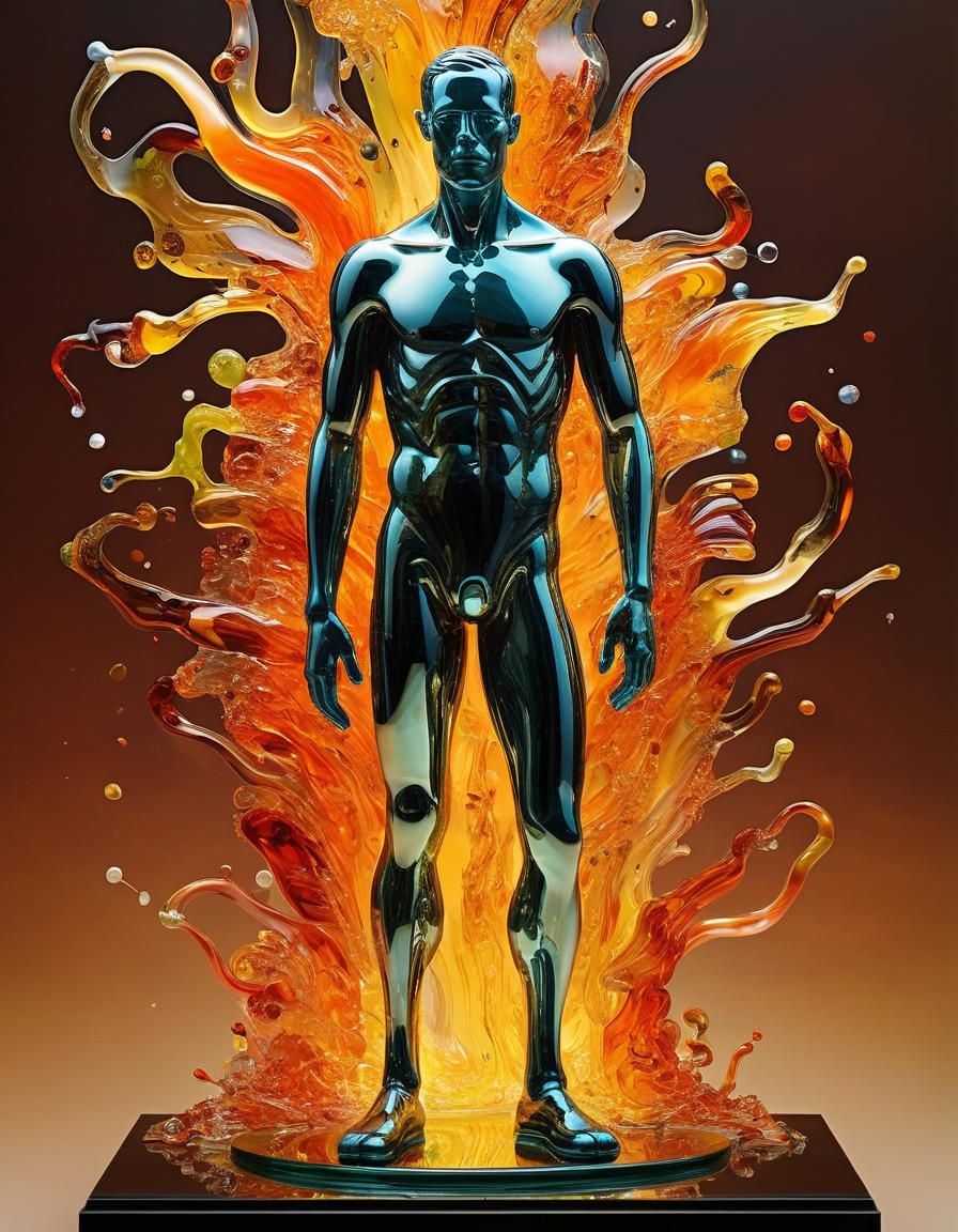 Murano Glass Man Sculpture with Warm Fire Background