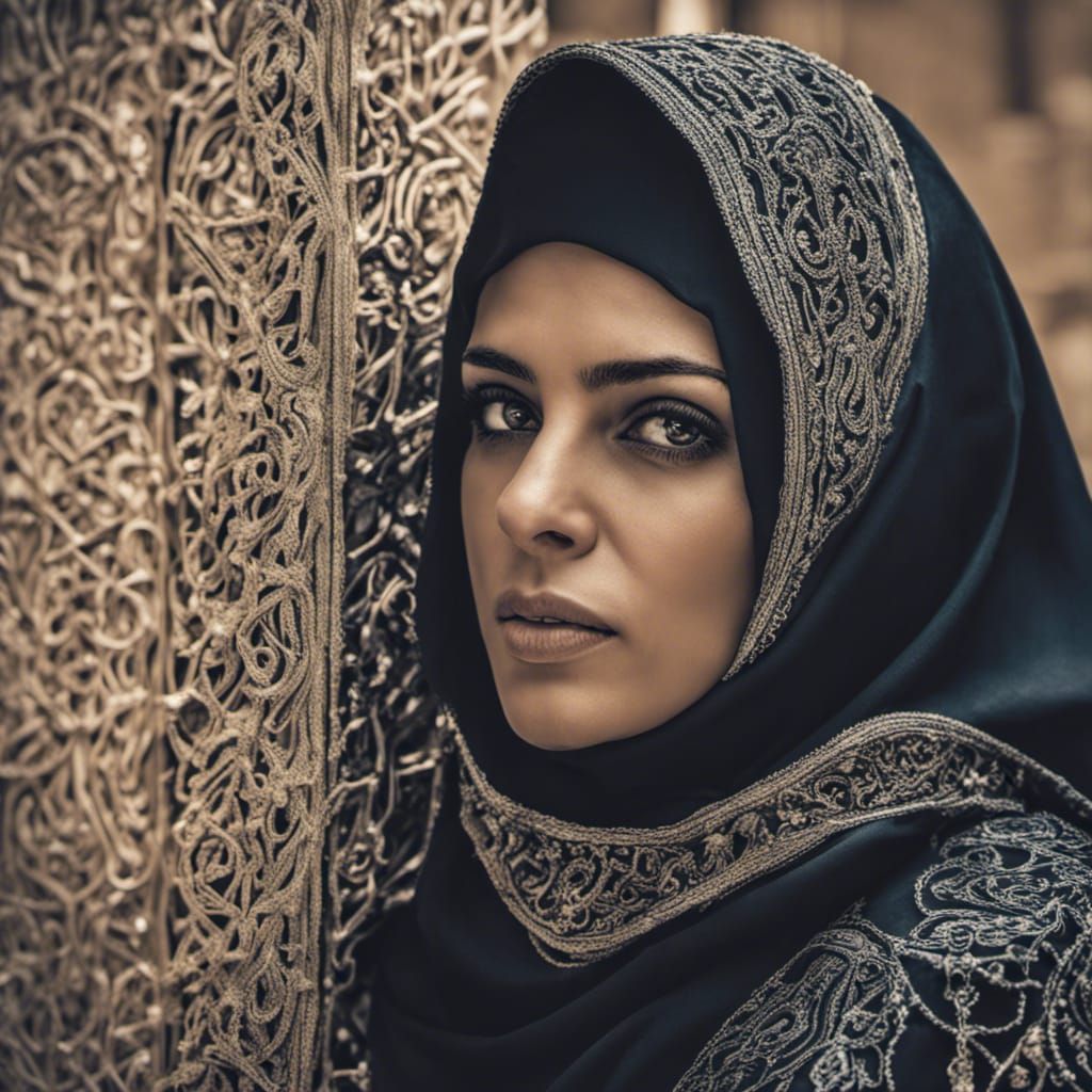 Beautiful Arabic Woman in Burka, Hyperrealistic Portrait