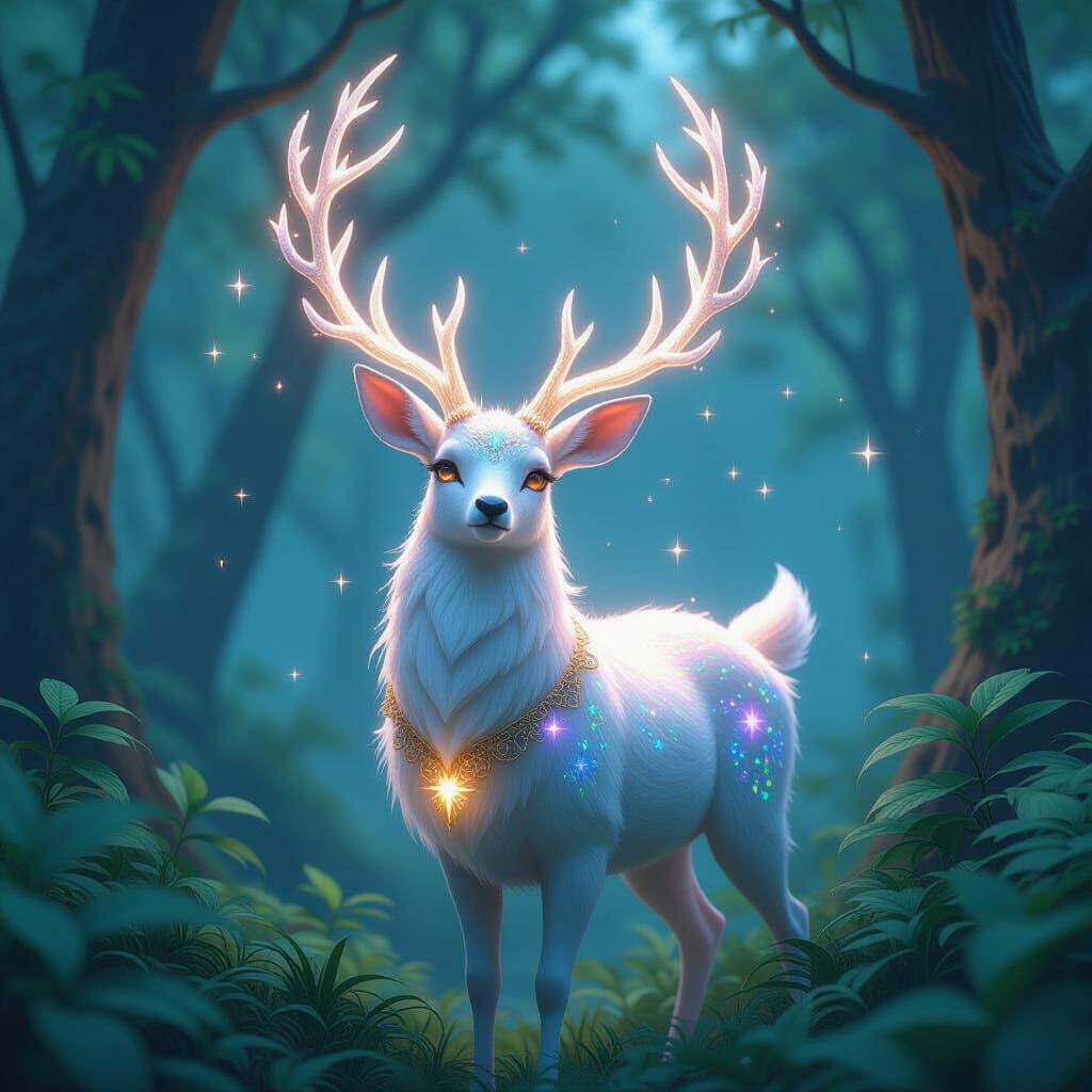 Mystical Deer with Glowing Antlers in Anime Style