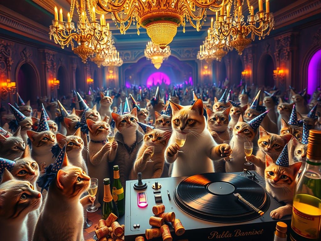 Opulent Mansion Party With Hundreds of Dressed-Up Cats