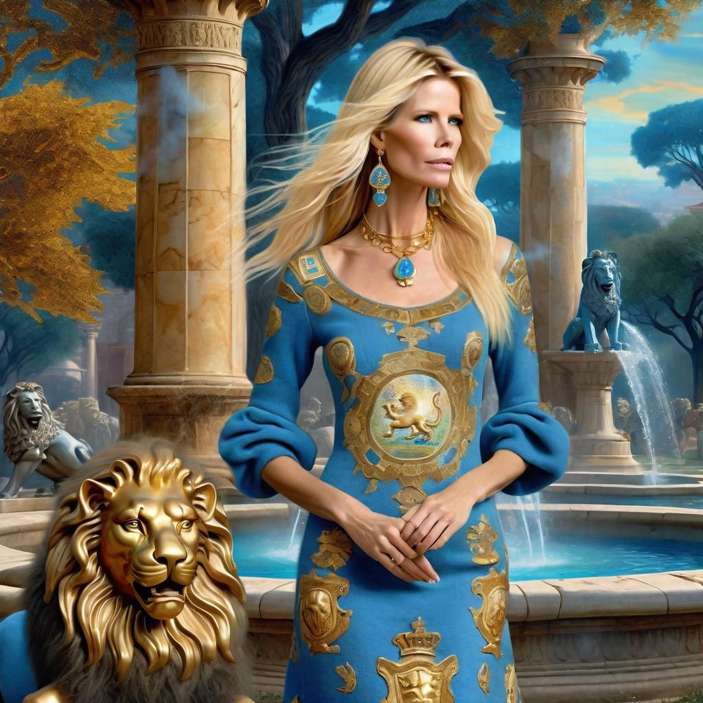 Claudia Schiffer in Byzantine Empire Wool Dress