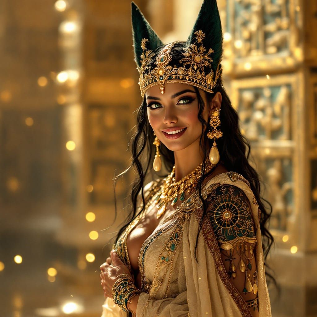 Bastet's Priestess Dances in Golden Light