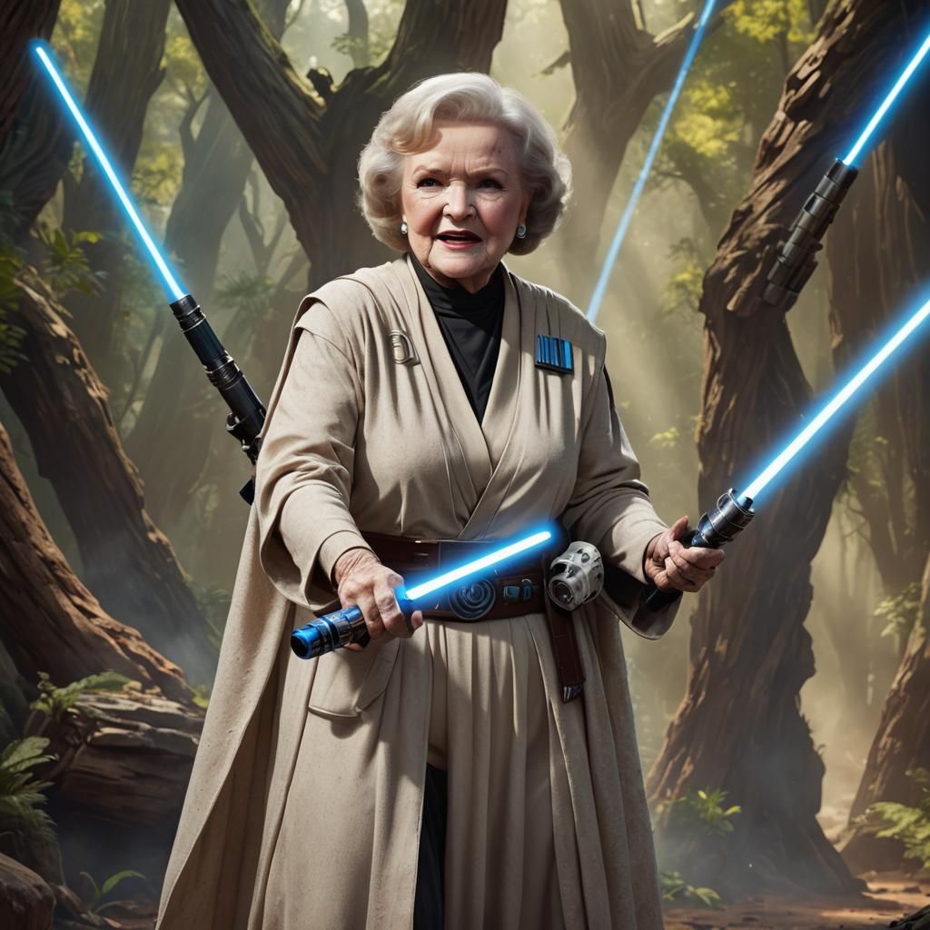 Betty White as Jedi Master with Lightsaber