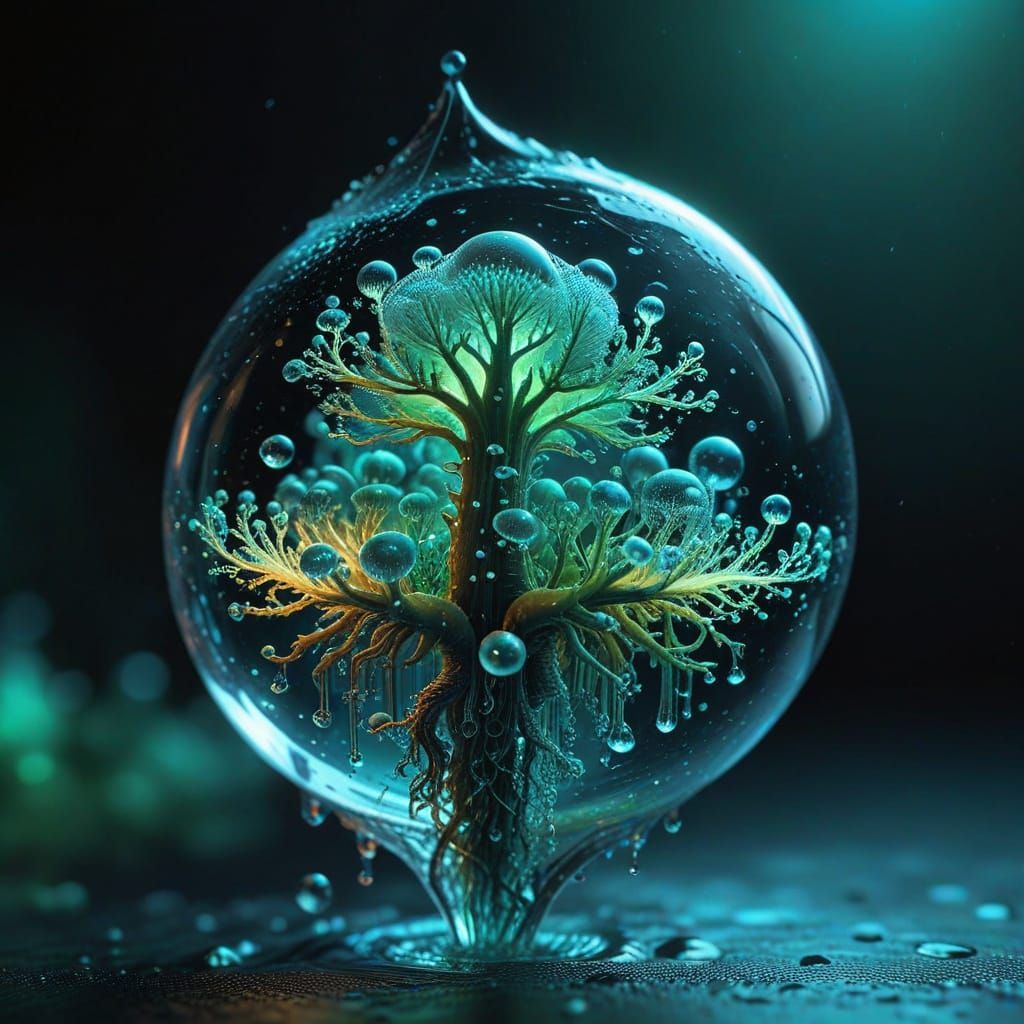 Glowing Microcosm in a Water Droplet