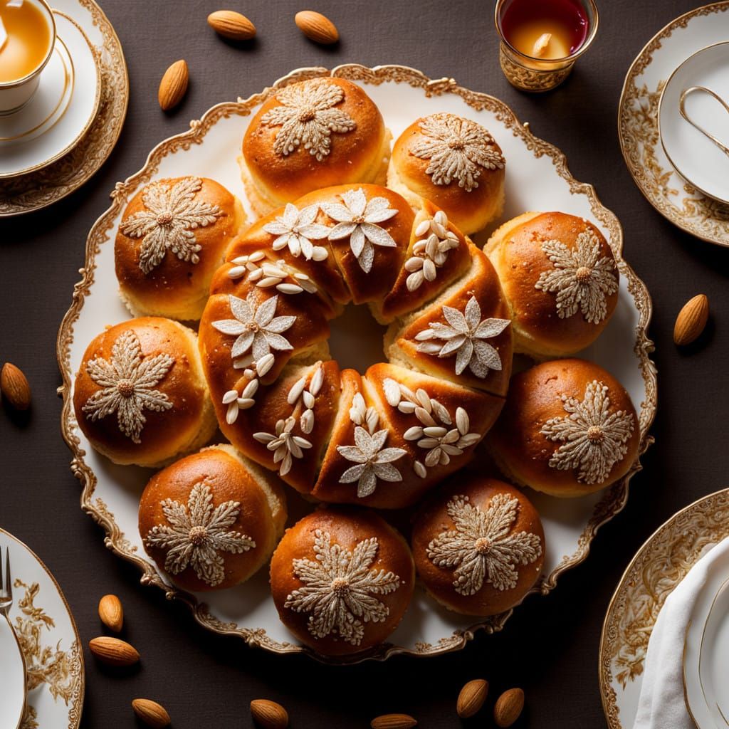 Golden Brown Sweet Buns in Elegant Winter Setting