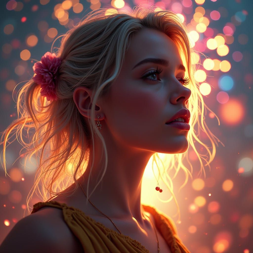 Hyperrealistic Woman Celebrates New Year 2025 in Vibrant Col...