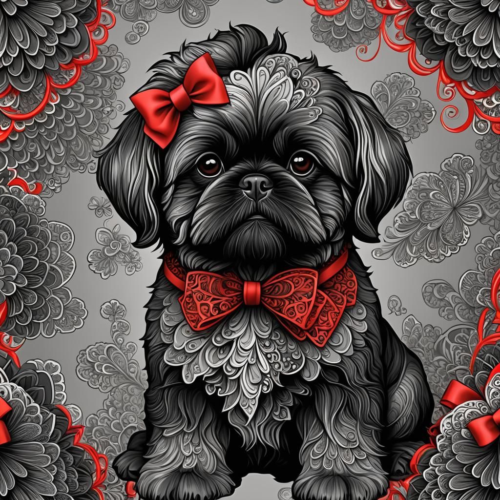 Abstract Fractal of Black Shih Tzu with Bow