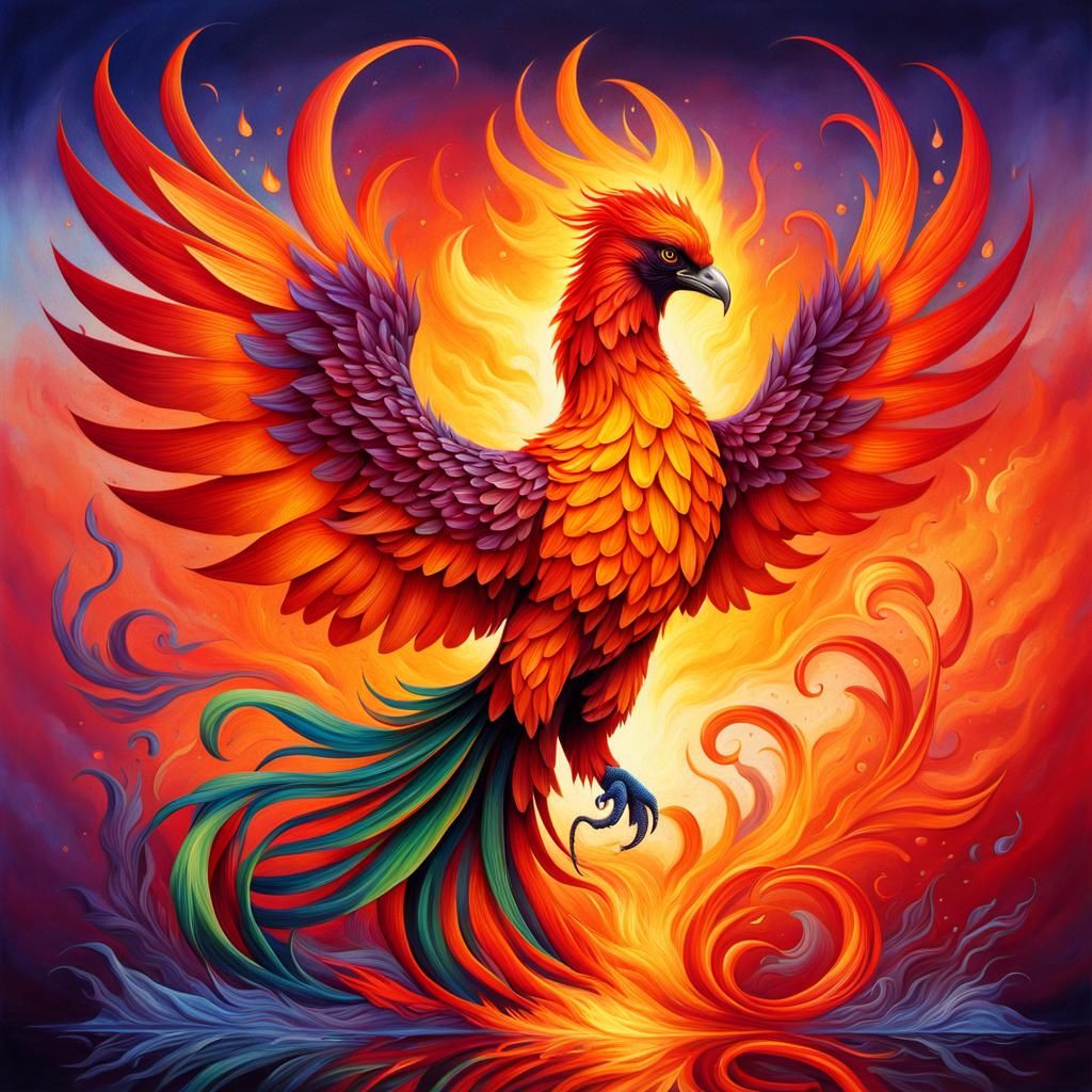 Fiery Phoenix Rising: Botanical, Detailed, Whimsical