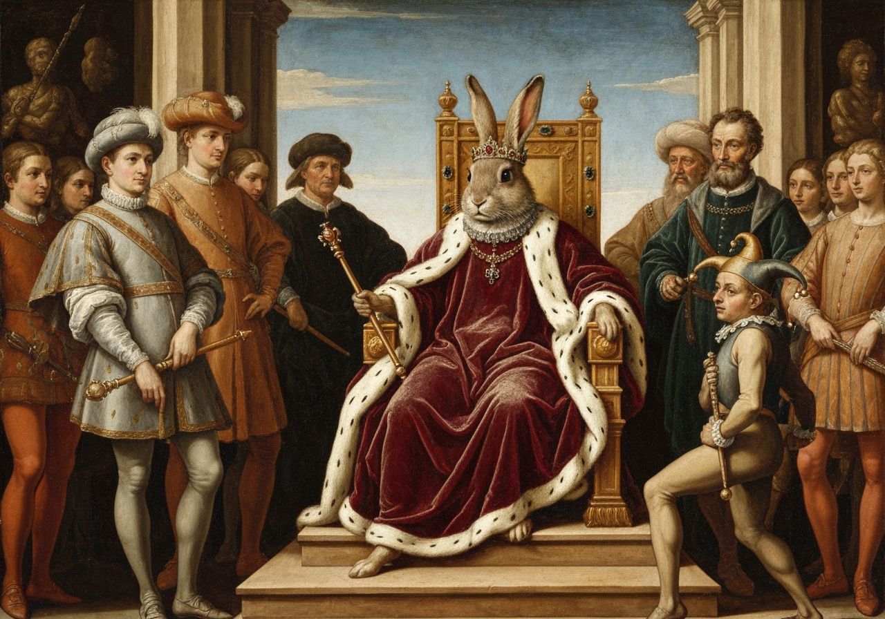 Regal Rabbit King in Renaissance Royal Court