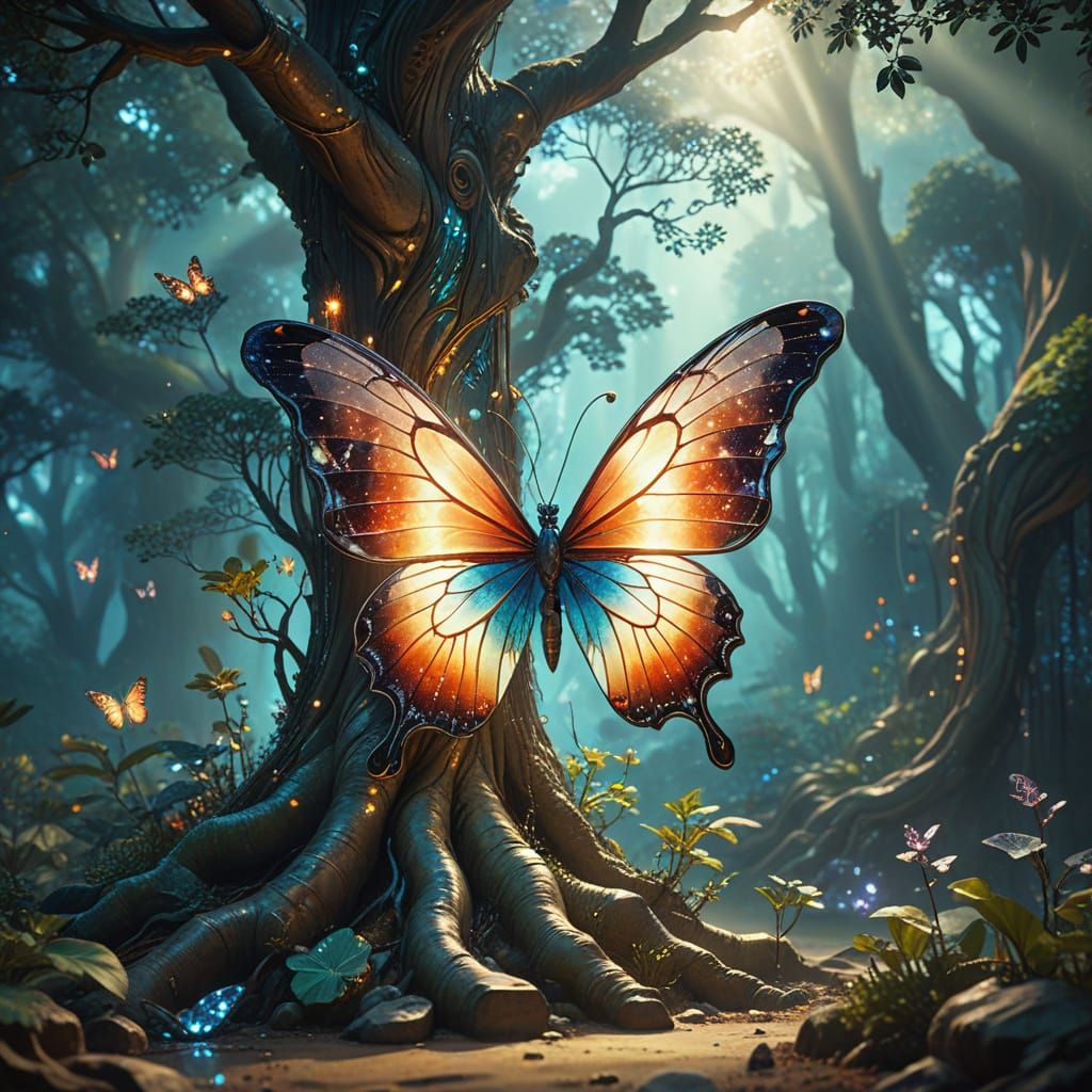 Zen Garden in Ancient Tree, Alphonse Mucha Style