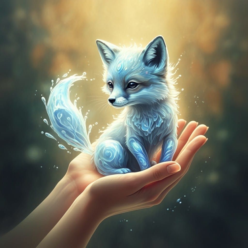 Water Elemental Fox Cub in Gossamer Light