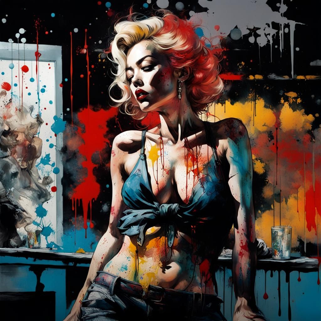 Marilyn Monroe as Cowgirl with Ink Splatters