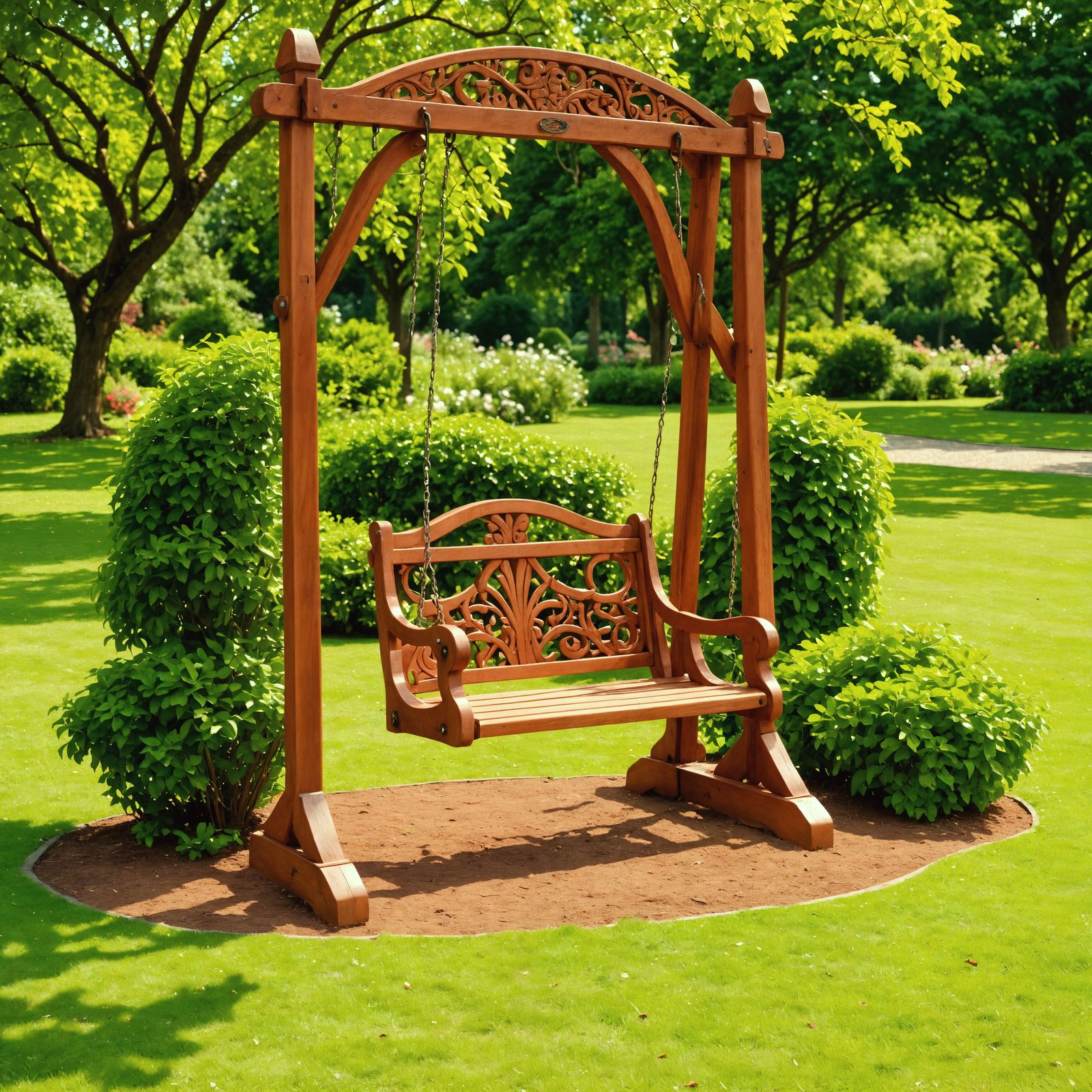 Hyperrealistic Wooden Swing in Garden Park